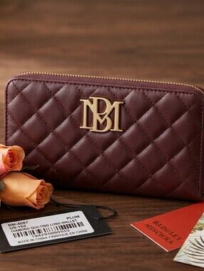 Badgley Mischka Diamond Quilting Long Wallet in Plum NWT